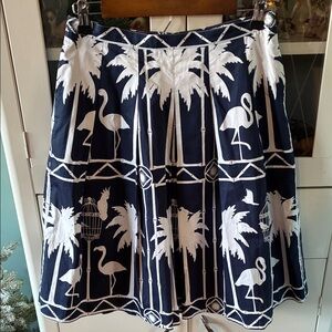 Talbots sz 2 Navy and White Palm Tree Flamingo Pleated Print Skirt like new!